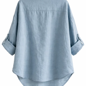 Camisa informal coreana vintage a cuadros para mujer, de poliéster/algodón, manga larga, con botones, blusa ligera de verano - Product Image 1