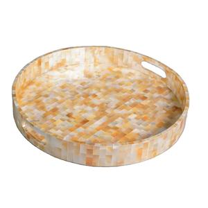 Nouvel arrivage de plateau de service élégant décor de table snacks sucrés plateau de service rond en nacre jaune au meilleur prix - Product Image 1