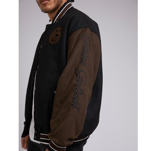 Blouson universitaire streetwear personnalisé en toile de coton et laine, broderie frontale, prix de gros, coupe oversize, color block, imperméable, pour l'hiver - Product Image 5