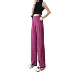 High <b>Waist</b> Pleated Satin Straight Pants Women Loose Ankle-Length Solid Color Button Fly Casual Summer <b>Trousers</b> Green - Product Image 4