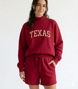 Conjunto de Salón para Mujer con Cuello Simulado y Pantalones Cortos a Juego, Estilo Casual Contemporáneo Oversize - Product Image 1