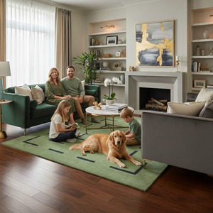 Alfombra de Lana Hecha a Mano de Primera Calidad, Diseño de Líneas Contemporáneas en Verde, Alfombra para Sala de Estar, Alfombra de Tamaño Personalizado - Product Image 5