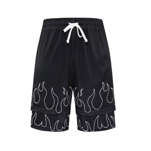 ซื้อเลย กางเกงขาสั้นออกกำลังกายผู้ชายสีดำ ผ้าตาข่าย พิมพ์ลายเปลวไฟ ระบายอากาศ แห้งเร็ว กางเกงขาสั้นลำลองฤดูร้อน รับผลิตแบบ OEM ODM ขายส่ง - Product Image 2