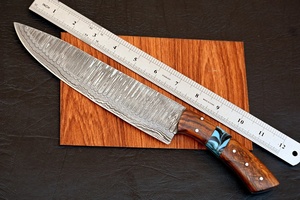 Cuchillo de Chef de Acero de Damasco Forjado a Mano, 8 Pulgadas, Mango de Resina y Madera, Estilo Vintage Ecológico, Ambidiestro, AR KNIVES - Product Image 2