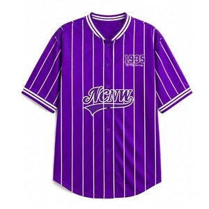 Chemise de baseball rayée violette pour femme NCNW, à manches courtes, boutonnée, décontractée, chemise pour femme NCNW - Product Image 3