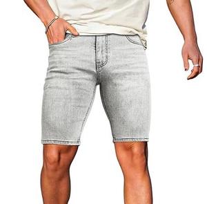 Shorts Bermuda en jean gris clair pour homme, taille mi-haute, fermeture boutonnée, style décontracté, 100 % coton tissé, respirant, couleur unie - Product Image 1