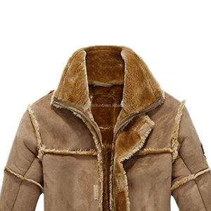 <b>Men's</b> Real Brown <b>Shearling</b> Sheepskin Leather Overcoat Fur Lining Custom-Made Breathable Eco-Friendly Adults Low MOQ Wholesale - Product Image 4