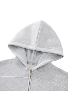 Boxy fleece <b>zip</b> hoodie 100% cotton heavyweight hoodie Eco-friendly men's sweatshirt Contrast stitched hoodie - Product Image 3