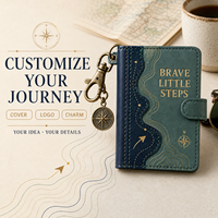LABON Carnet de notes A7 personnalisé « Brave Little Steps » avec porte-clés, couverture en PU vert marine, boussole dorée, journal de voyage, cadeau de poche OEM