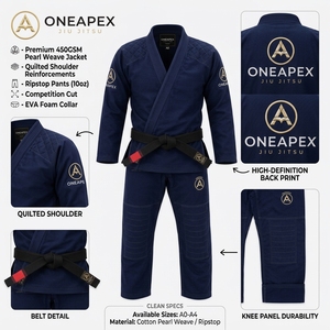 ชุดยูโด/ยิวยิตสู ONE APEX สีน้ำเงินกรมท่า พรีเมียม สำหรับผู้ชาย สำหรับฝึกซ้อมและแข่งขัน รับผลิตตามสั่ง ขายส่ง - Product Image 5