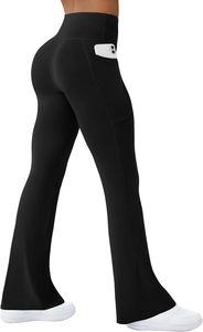 Non-See-Through Women's High Waist <b>Flared</b> Legs Fitness <b>Leggings</b> | Premium Quality Lightweight Spandex/Nylon Breathable Full Yoga - Product Image 2