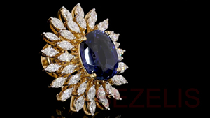 Boucles d'oreilles de luxe ovales en saphir et diamant, pendantes en grappe en or jaune taille marquise pour femme, vente en gros, haute joaillerie - Product Image 3