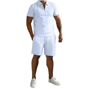 Short à manches courtes pour hommes, couleur unie, décontracté, coupe ajustée, ensemble deux pièces 2026 - Product Image 4