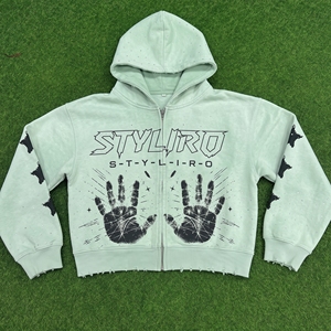 Sudadera con Capucha Personalizada, Color Verde Claro, con Cierre, Unisex, Estilo Urbano, de Algodón Tejido, con Diseño Estampado, para Otoño - Product Image 1