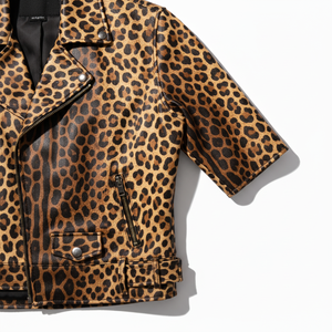 OEM Women's Breathable Eco-Friendly Leopard Print PU Leather Motorcycle <b>Biker</b> <b>Jacket</b> with Zip-Up Closure and Custom Logo - Product Image 5