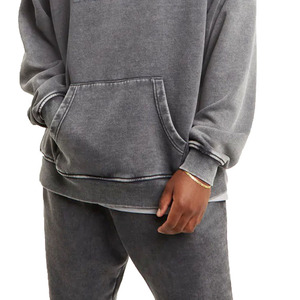 Sweat à capuche vintage pour homme, hiver, délavé à l'acide, 100% coton, coupe oversize, épaules tombantes, poche, motif uni, teinture unie - Product Image 6