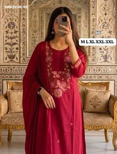 <b>Top</b> Quality Cotton 60-60 with Embroidery-Hand & Scattered Butti work Straight & Long <b>Kurti</b>-Pant-Dupatta Collection Woman Fashion - Product Image 4