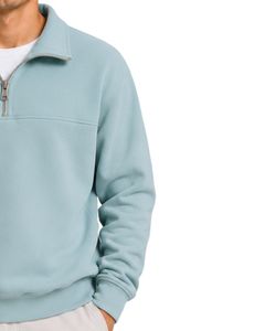 Sweat-shirt décontracté pour homme bleu clair, coupe oversize, col montant zippé, en molleton de coton et polyester, idéal pour l'hiver - Product Image 4