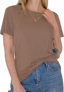 Camiseta de Algodón Ecológica Formal para Mujer con Logotipo Personalizado al por Mayor, con Forro Polar, Manga Corta, Diseño Liso, Verano, OEM - Product Image 6