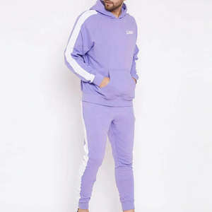 Ensemble de survêtement lavande pour homme : sweat à capuche et pantalon de jogging – Tenue décontractée deux pièces pour la gym, le jogging et le streetwear - Product Image 2