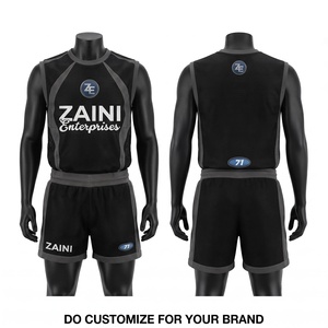 ชุดเซ็ตเสื้อเจอร์ซีย์ตาข่ายโพลีเอสเตอร์ระบายอากาศสำหรับผู้ใหญ่ พรีเมียม 150 GSM สีดำ-เทา ตัดต่อแผงสีตัดกัน พร้อมโลโก้แบบรีดร้อนตามสั่ง - Product Image 1