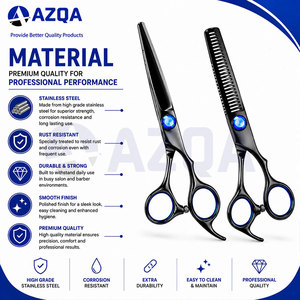 Stainless Steel Black Hairdressing Scissors Set With Cutting And <b>Thinning</b> Shears Blue Decorative Screw And Finger <b>Rings</b> - Product Image 3