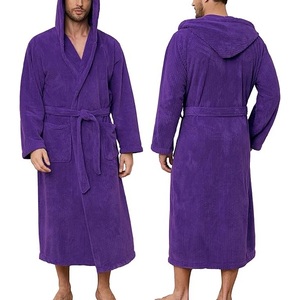 Albornoces de Terciopelo con Capucha para Hombre y Mujer, Albornoz de Forro Polar Coral, Albornoz de Algodón para Dormir, Albornoz de Hotel con Capucha - Product Image 2