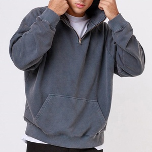 Sudadera con capucha unisex extragrande con media cremallera, logotipo personalizado, 100% algodón, 400g, forro polar tejido, para invierno - Product Image 1