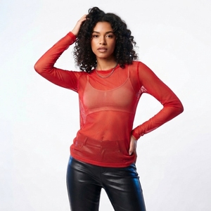 T-shirt transparent en maille pour femme, 100 % polyester, léger, compressé, séchage rapide, haut sexy et transparent - Product Image 1
