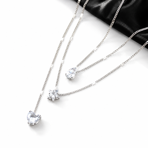 Colliers vintage multicouches plaqués or et argent, avec pendentifs empilés en strass, en forme de cœur, d'étoile et de goutte d'eau, pour femmes et jeunes filles - Product Image 6