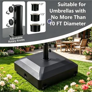 Supporto per Ombrellone da Esterno Rinforzato Nero Riempibile con Acqua/Sabbia con 3 Adattatori, Freni a Ruota 1.31, Telaio in Acciaio per Hotel - Product Image 3