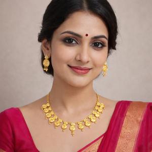 ชุดสร้อยคอชุบทองแบบชาติพันธุ์พร้อมต่างหู เครื่องประดับเจ้าสาวแบบอินเดียลายดอกไม้ สร้อยคอแต่งงานดีไซน์ใหม่ล่าสุดและไม่ซ้ำใครสำหรับผู้หญิง - Product Image 6