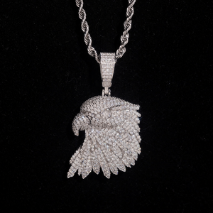 <b>Mens</b> Moissanite 925 Silver Eagle Head <b>Pendant</b> <b>Necklace</b> Iced Out Bird <b>Pendant</b> Twisted Rope Chain Luxury Statement Jewellery - Product Image 1