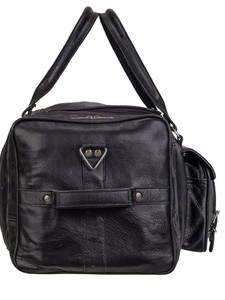 Sac de voyage de luxe en cuir véritable noir, grand sac de sport, sac de week-end, sac de voyage multi-poches, organisateur, polyester rembourré, fermeture éclair - Product Image 2