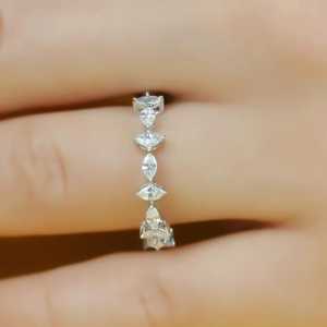 Moissanite Marquise Cut Full Eternity Wedding Band <b>Ring</b> For Unisex Original 925 Silver Fine Wedding Party Gift For Partner - Product Image 1