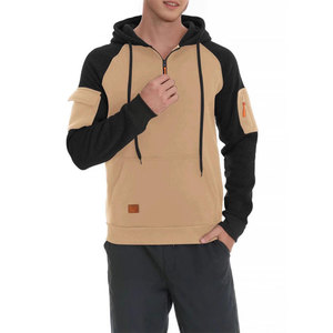 Men's Hooded Quarter Zip Sweatshirt <b>Raglan</b> Sleeve Solid Color Casual Autumn Wear With Pocket Breathable French Terry Fabric - Product Image 2