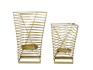 Lot de 2 bougeoirs en métal finition dorée, design géométrique en fil métallique, support décoratif pour bougies piliers, pièce de décoration moderne pour table et maison, centre de table - Product Image 3