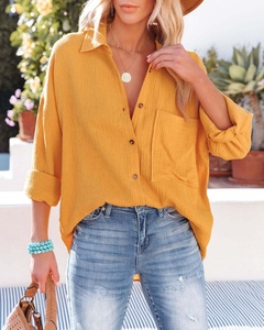 Chemise tendance pour femmes, style européen et américain, respirante et écologique, printemps/été 2024, col à revers, poche, couleur bonbon - Product Image 5