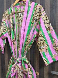 Bata Kimono de Algodón Transpirable con Estampado Floral y Cuello en V con Cordón, Bata de Baño a Rayas para Mujer, Ropa de Estar por Casa Estilo Boho, Cubrebaño de Playa - Product Image 6