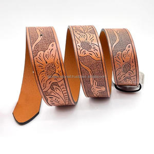 Personalized Floral Embossed <b>Tan</b> Premium Western Leather tooling <b>belt</b> for unisex stylish engraving cowboy buckle tooled <b>belt</b> - Product Image 6
