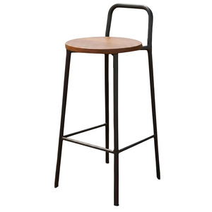 Tabouret de bar industriel en métal avec assise ronde en bois - Product Image 1