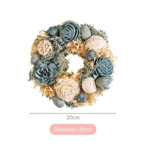 Corona de Flores Decorativa Rústica Hecha a Mano, Redonda, Azul y Blanca, de Ratán, sin Iluminación, Paquete Individual - Product Image 4