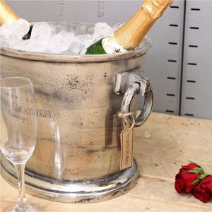 Seau à glace vintage en métal argenté, grand refroidisseur à vin avec poignées en anneau pour bar, fête, décoration de mariage - Product Image 1