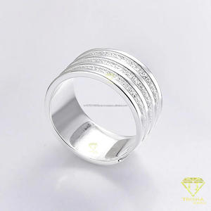 Bague en argent multi-rangs avec diamants Moissanite pour femme, bague de mariage minimaliste empilable, bague de promesse d'anniversaire, bijoux fins - Product Image 3