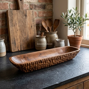 Modern Eco-Friendly Teak Wood Handmade Oval Decorative <b>Bowl</b> Artistic Carved Design for Fruit <b>Snacks</b> Home Decor Business Gifts - Product Image 6