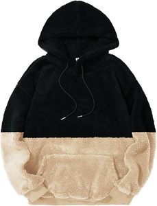 Sudadera con Capucha de Forro Polar para Hombre, Bordada, Lisa, Corte Regular, Informal, de Invierno, con Bolsillo, Ecológica, Negra y Beige - Product Image 1