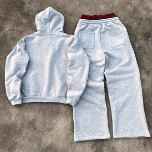 Wholesale custom embroidered Men’s fleece tracksuit featuring oversized hoodie and double-waist jogger <b>sweatpants</b> <b>set</b> - Product Image 2