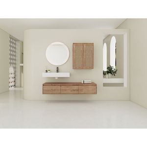 Mobile bagno sospeso da 60 pollici con lavabo in resina e 2 armadietti laterali, 3 cassetti a chiusura ammortizzata, design a montaggio a parete - Product Image 2
