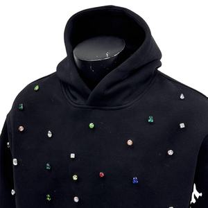 Sweat à capuche pour homme de haute qualité, 100% coton, effet délavé, coupe courte, unisexe, streetwear, strass vieillis, coupe oversize - Product Image 4