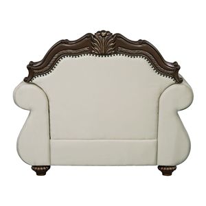 Fauteuil de salon en tissu beige et finition cerisier avec coussin - Product Image 3